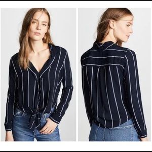 Rails Navy & Silver Metallic Ava Tie-front Striped V-Neck Blouse